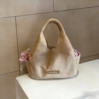 Geantă satchel medie pentru femei, culoare kaki, velur sintetic, fermoar, stil casual, Primăvara 2026