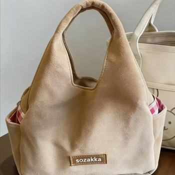Geantă satchel medie pentru femei, culoare kaki, velur sintetic, fermoar, stil casual, Primăvara 2026