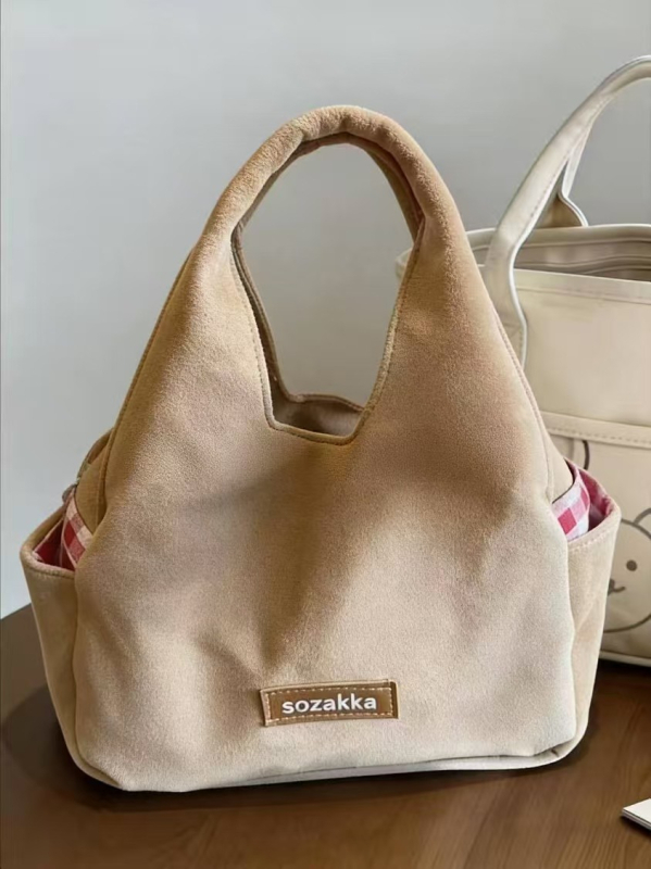 Geantă satchel medie pentru femei, culoare kaki, velur sintetic, fermoar, stil casual, Primăvara 2026