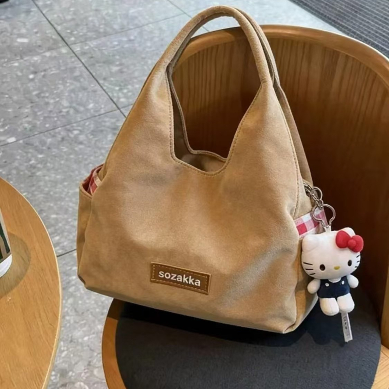 Geantă satchel medie pentru femei, culoare kaki, velur sintetic, fermoar, stil casual, Primăvara 2026