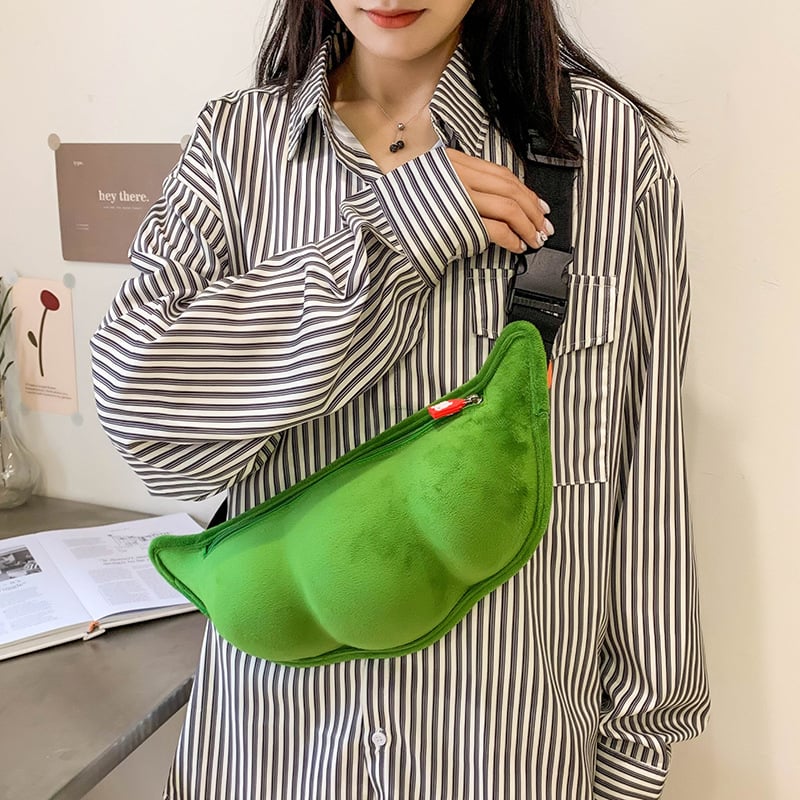 2026 Geantă unisex din pluș, crossbody, cu capacitate mare, design Edamame
