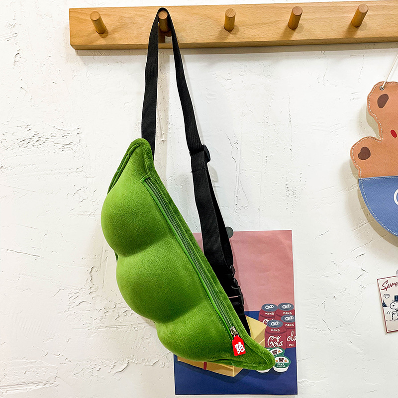 2026 Geantă unisex din pluș, crossbody, cu capacitate mare, design Edamame