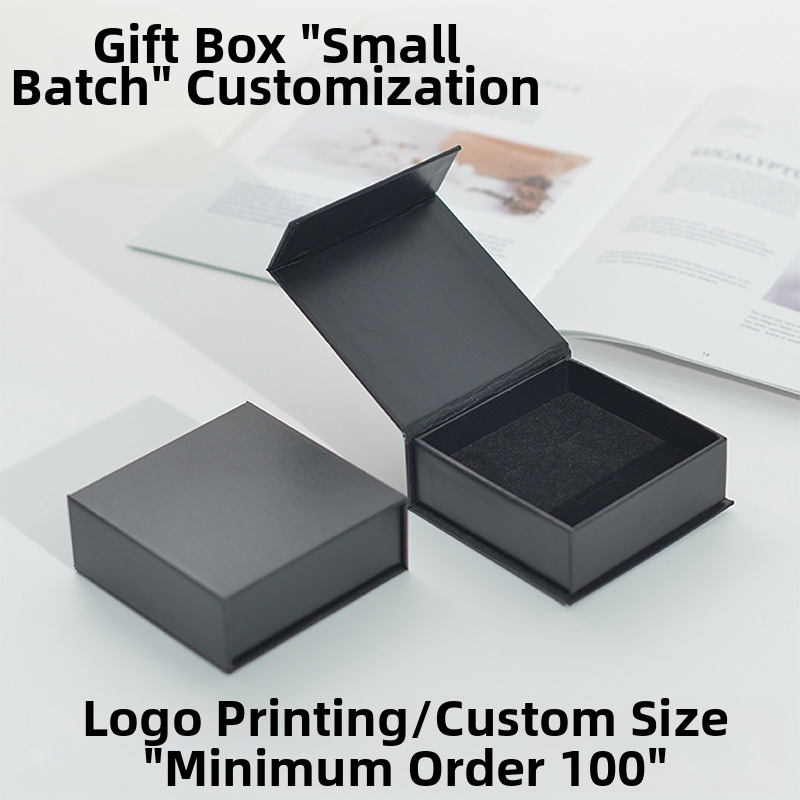 Cutie de bijuterii cu capac rabatabil, cutie neagră de cadou, imprimare de logo personalizabilă, ambalaj elegant pentru coliere de perle