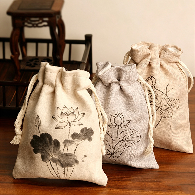 Geantă cu șnur multicoloră 15×19 cm pentru bijuterii, din bumbac și in, pungă dublu-strat din catifea pentru brățări și mărgele