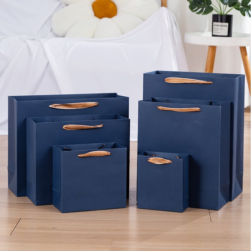 Geantă tote din hârtie premium, pentru cadouri, culoare albastru închis