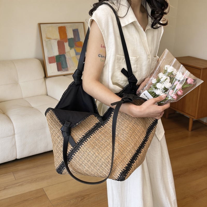 Geantă tote împletită pentru plajă, stil coreean, versatilă pentru purtare casual feminină