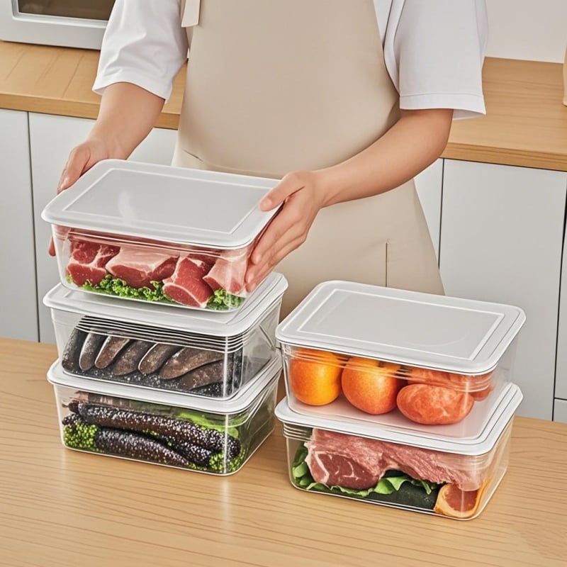Cutie transparentă pentru frigider cu capac, pentru depozitare alimentară a cărnii congelate