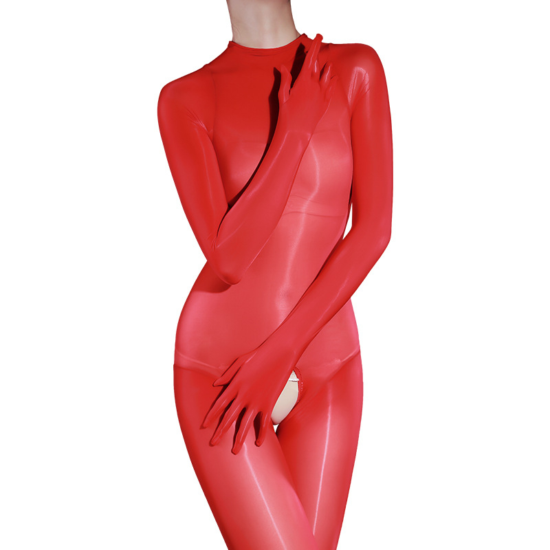 Bodystocking negru lucios, fără cusuri, sexy, pentru întregul corp, cu design de cinci degete