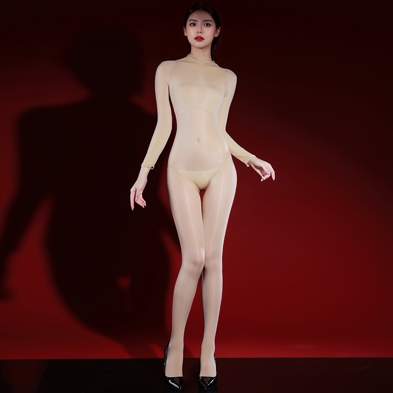 Bodystocking negru lucios, fără cusuri, sexy, pentru întregul corp, cu design de cinci degete