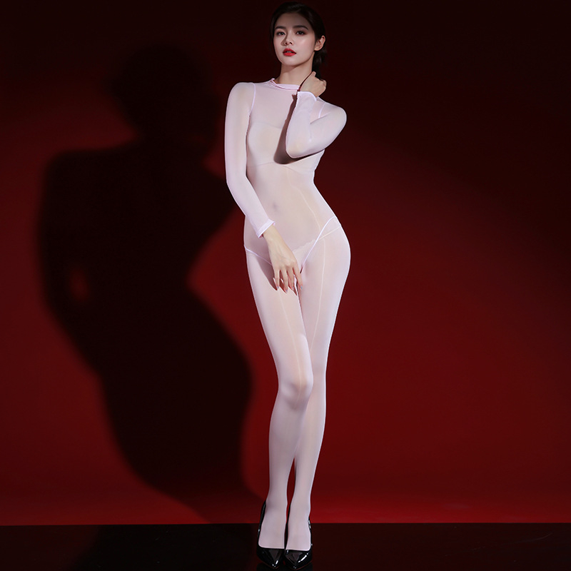 Bodystocking negru lucios, fără cusuri, sexy, pentru întregul corp, cu design de cinci degete
