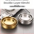304 oțel inoxidabil, stil coreean, vas dublu etaj pentru sosuri, kimchi și feluri reci, gustări