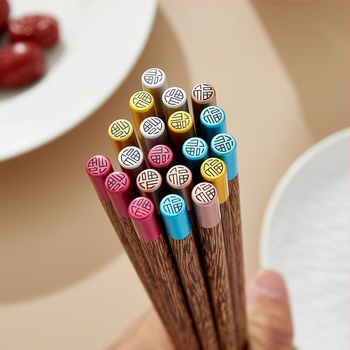 Set de bețișoare pentru mâncare, cod color, cu desen aripă de pui, rezistente la mucegai și antiderapante, din bambus, 10 perechi, pentru uz casnic, fără vopsea sau ceară