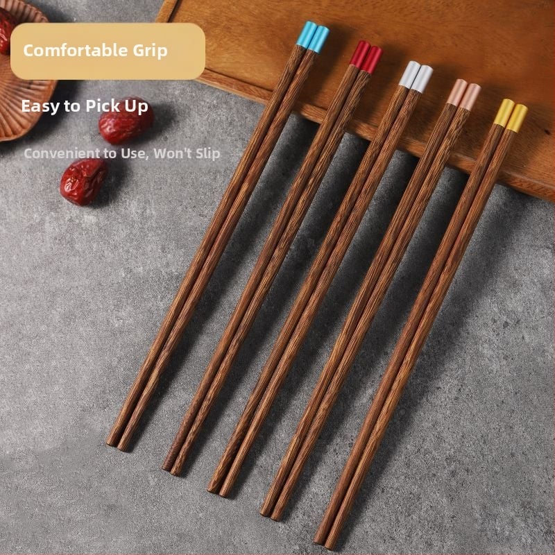 Set de bețișoare pentru mâncare, cod color, cu desen aripă de pui, rezistente la mucegai și antiderapante, din bambus, 10 perechi, pentru uz casnic, fără vopsea sau ceară