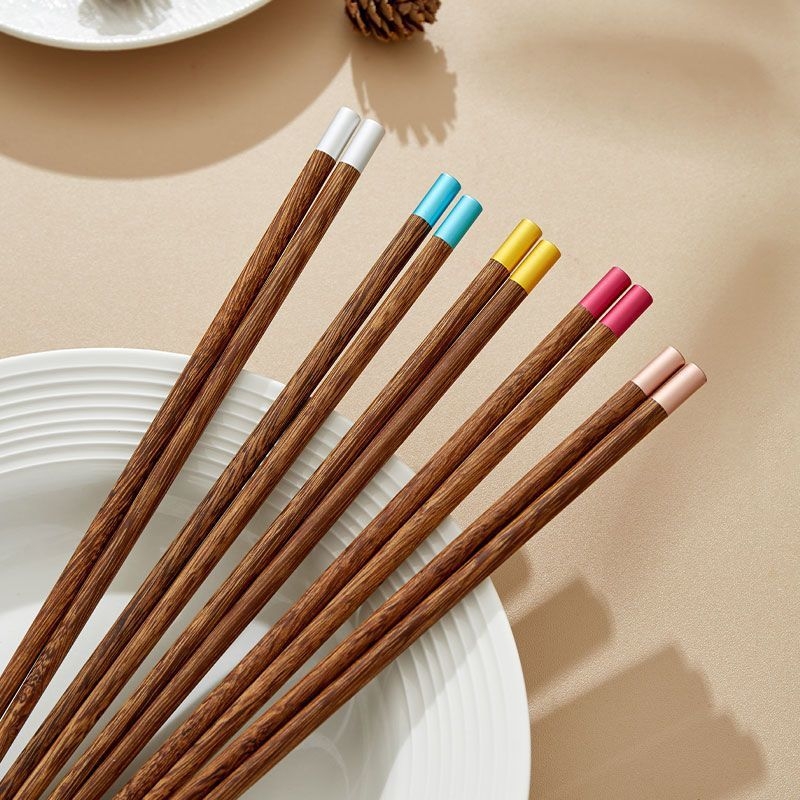 Set de bețișoare pentru mâncare, cod color, cu desen aripă de pui, rezistente la mucegai și antiderapante, din bambus, 10 perechi, pentru uz casnic, fără vopsea sau ceară