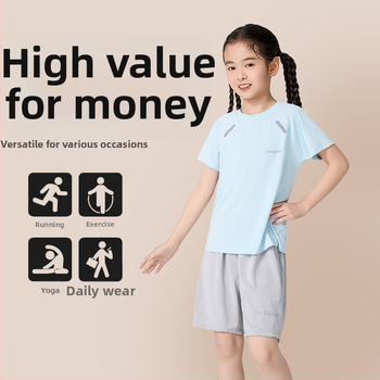 Set pentru copii, uscare rapidă: tricou cu mânecă scurtă și pantaloni scurți, vară, țesătură Ice Silk cu plasă, unisex, pentru copii 3–8 ani.