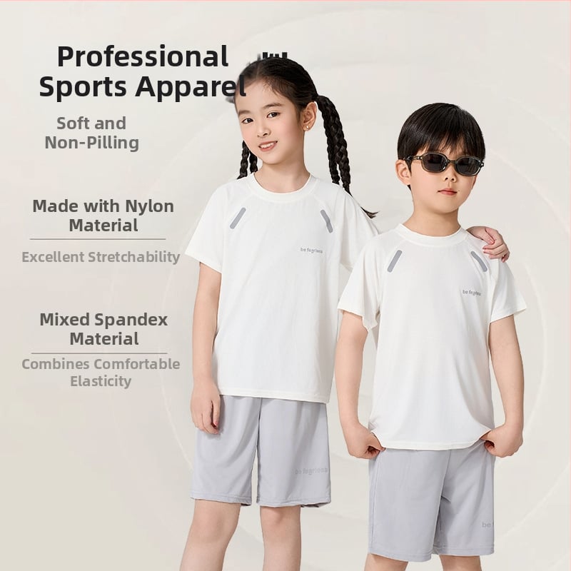 Set pentru copii, uscare rapidă: tricou cu mânecă scurtă și pantaloni scurți, vară, țesătură Ice Silk cu plasă, unisex, pentru copii 3–8 ani.