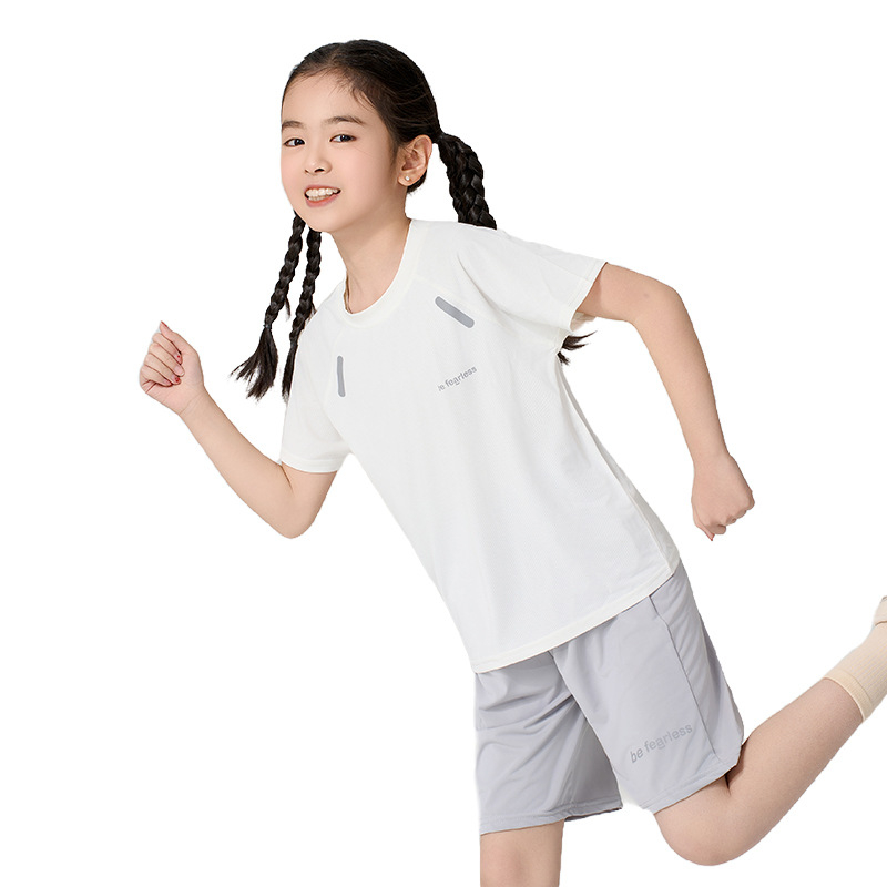 Set pentru copii, uscare rapidă: tricou cu mânecă scurtă și pantaloni scurți, vară, țesătură Ice Silk cu plasă, unisex, pentru copii 3–8 ani.