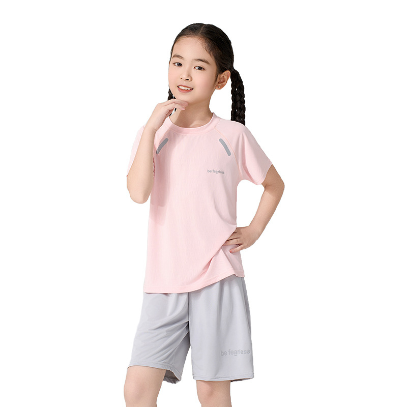 Set pentru copii, uscare rapidă: tricou cu mânecă scurtă și pantaloni scurți, vară, țesătură Ice Silk cu plasă, unisex, pentru copii 3–8 ani.