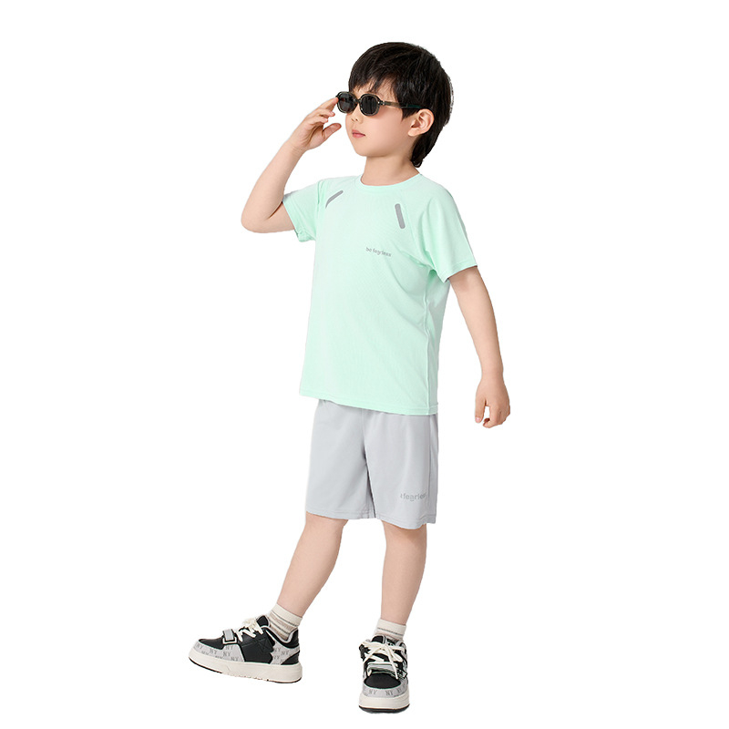 Set pentru copii, uscare rapidă: tricou cu mânecă scurtă și pantaloni scurți, vară, țesătură Ice Silk cu plasă, unisex, pentru copii 3–8 ani.