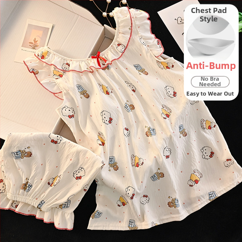 Set de pijamale pentru copii, vară 2025, top fără mâneci, stil prințesă, desen animat, îmbrăcăminte pentru casă
