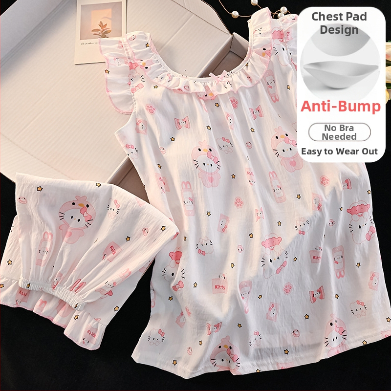 Set de pijamale pentru copii, vară 2025, top fără mâneci, stil prințesă, desen animat, îmbrăcăminte pentru casă