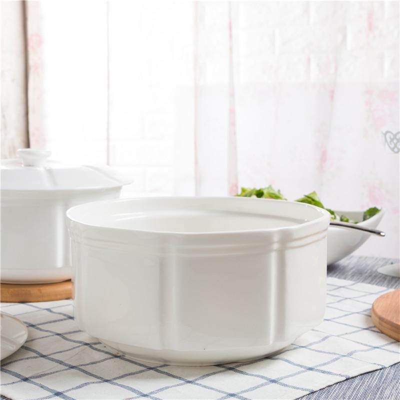 Vas ceramic mare cu capac, alb pur, veselă creativă, mare capacitate