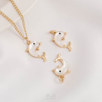 Pandantiv delfin cu sidef natural, ton auriu 14K, bijuterii handmade pentru DIY brățară/colier