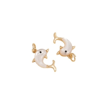 Pandantiv delfin cu sidef natural, ton auriu 14K, bijuterii handmade pentru DIY brățară/colier