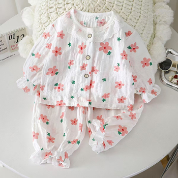 Set de pijamale din bumbac cu aspect nor pentru fetițe, vară 2026, 3–8 ani, imprimeu floral