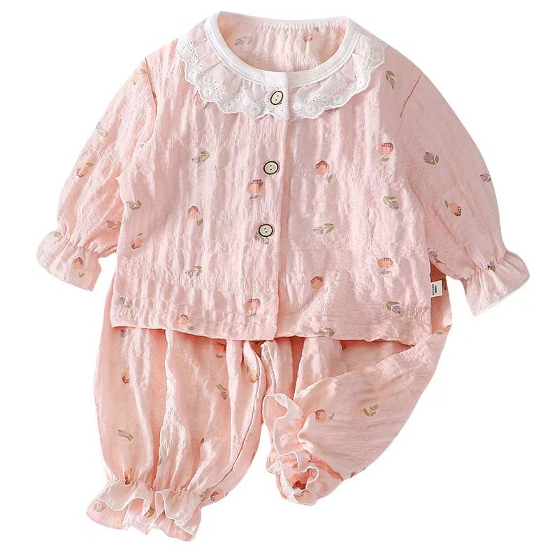 Set de pijamale din bumbac cu aspect nor pentru fetițe, vară 2026, 3–8 ani, imprimeu floral
