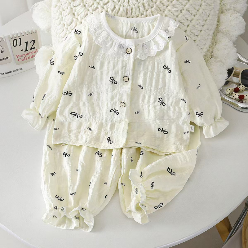 Set de pijamale din bumbac cu aspect nor pentru fetițe, vară 2026, 3–8 ani, imprimeu floral