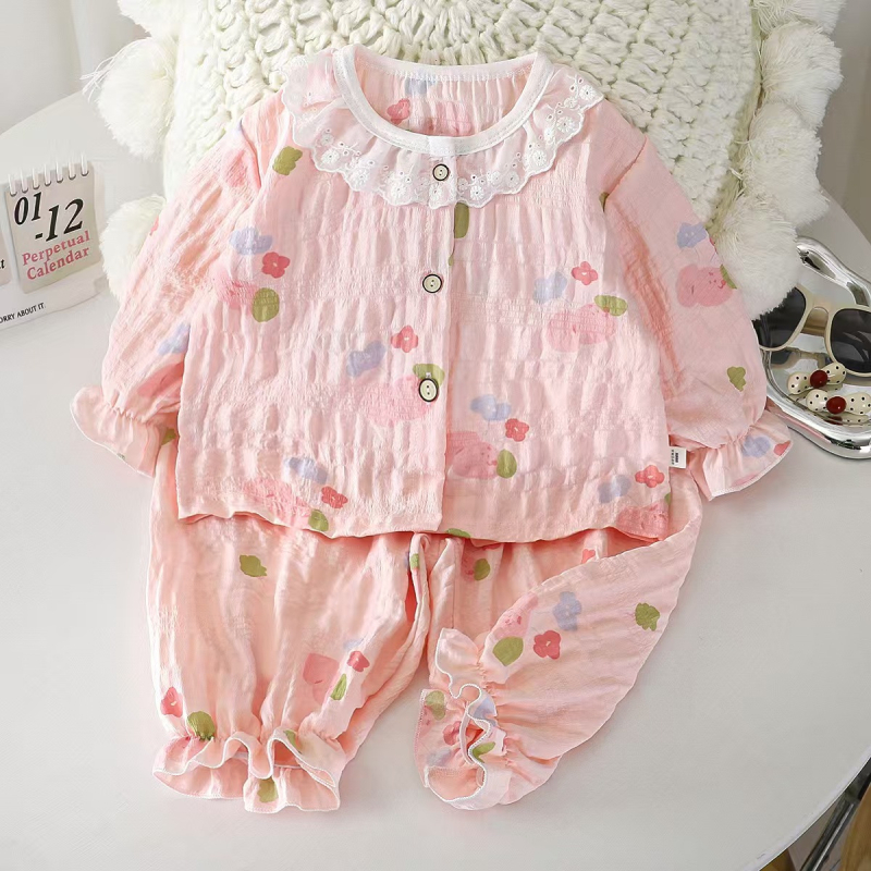 Set de pijamale din bumbac cu aspect nor pentru fetițe, vară 2026, 3–8 ani, imprimeu floral