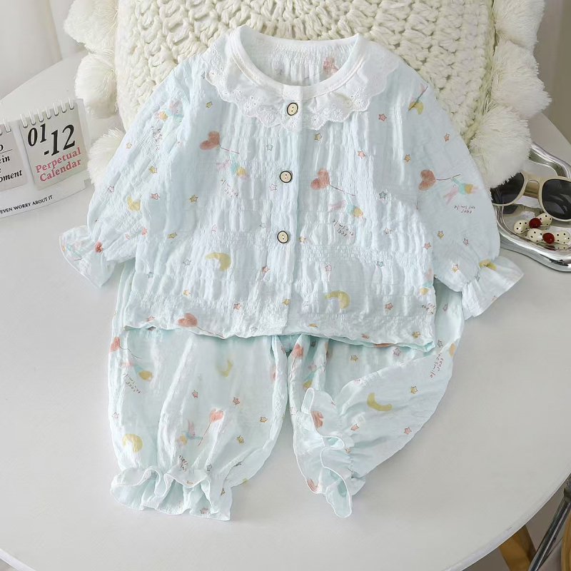 Set de pijamale din bumbac cu aspect nor pentru fetițe, vară 2026, 3–8 ani, imprimeu floral