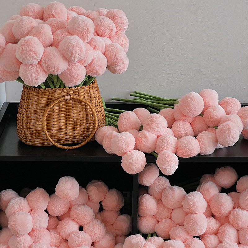 Pomponi moi în stil Ins pentru decor interior, aranjamente cu plante verzi artificiale, accesorii pentru buchet cu atmosferă pom-pom