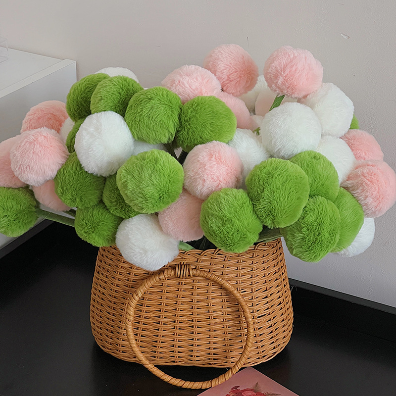 Pomponi moi în stil Ins pentru decor interior, aranjamente cu plante verzi artificiale, accesorii pentru buchet cu atmosferă pom-pom