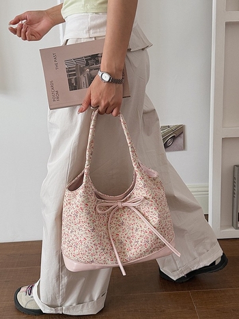 Geantă tote pentru femei din PU, cu model floral, stil casual coreean