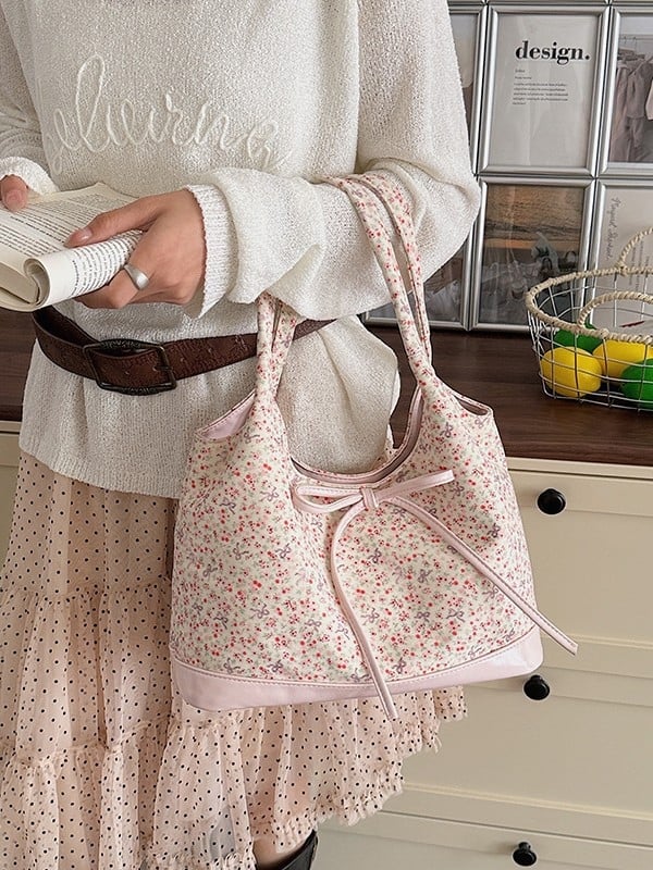 Geantă tote pentru femei din PU, cu model floral, stil casual coreean