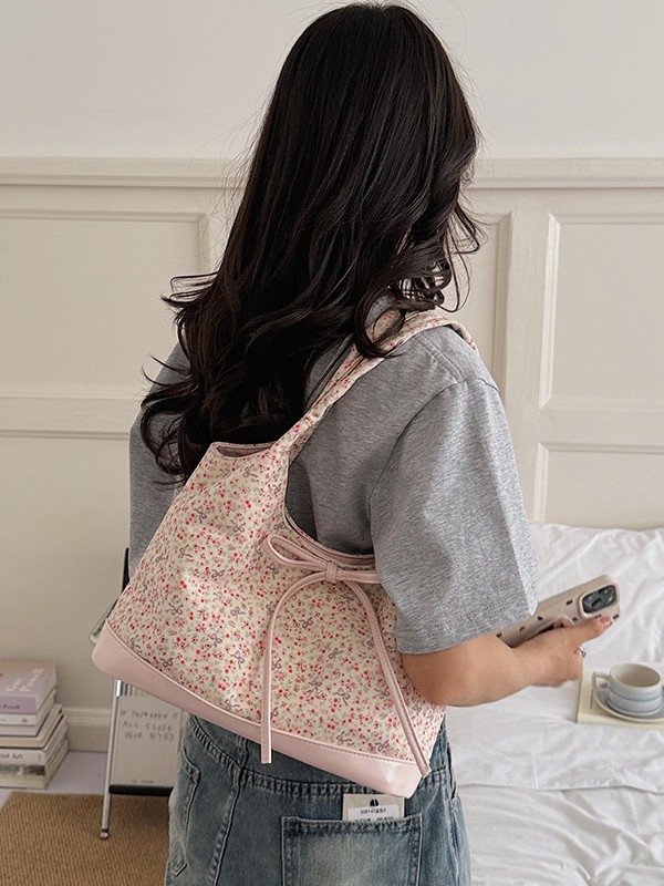Geantă tote pentru femei din PU, cu model floral, stil casual coreean