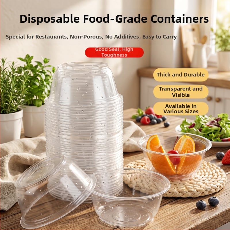 Set de unică folosință cu bol, bețișoare și cutie de masă – rotund, etanș, din plastic pentru uz casnic