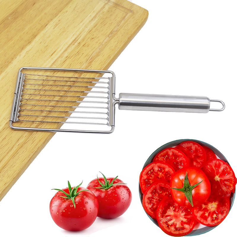 Tăietor pentru fructe și legume cu mâner din oțel inoxidabil, tăietor pentru roșii și șuncă, ustensilă de bucătărie