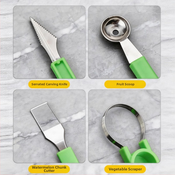 Instrumente pentru fructe trei în unu: lingură cu două capete, instrument de sculptură pentru platoul de fructe, set din oțel inoxidabil pentru pepene