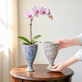 Vază ceramică în stil franțuzesc pentru Phalaenopsis, diametru mare, suport decorativ de masă