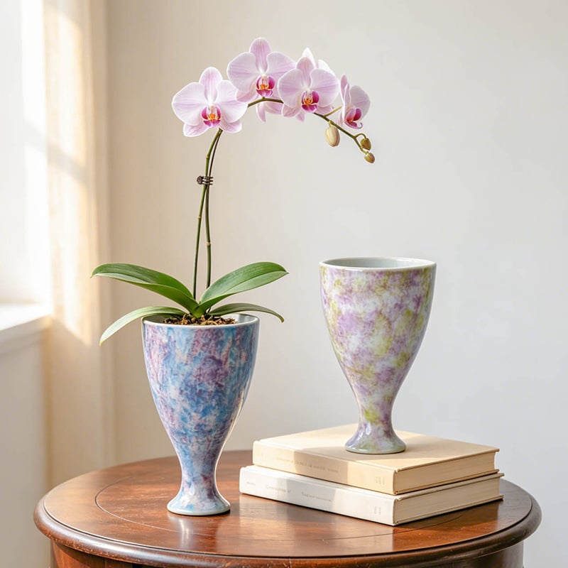 Vază ceramică în stil franțuzesc pentru Phalaenopsis, diametru mare, suport decorativ de masă