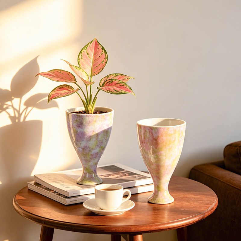 Vază ceramică în stil franțuzesc pentru Phalaenopsis, diametru mare, suport decorativ de masă