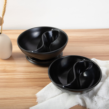 Vas rotund din melamină cu două compartimente – motiv mandarin duck și design Tai Chi, veselă modernă pentru uz casnic