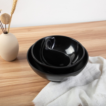 Vas rotund din melamină cu două compartimente – motiv mandarin duck și design Tai Chi, veselă modernă pentru uz casnic