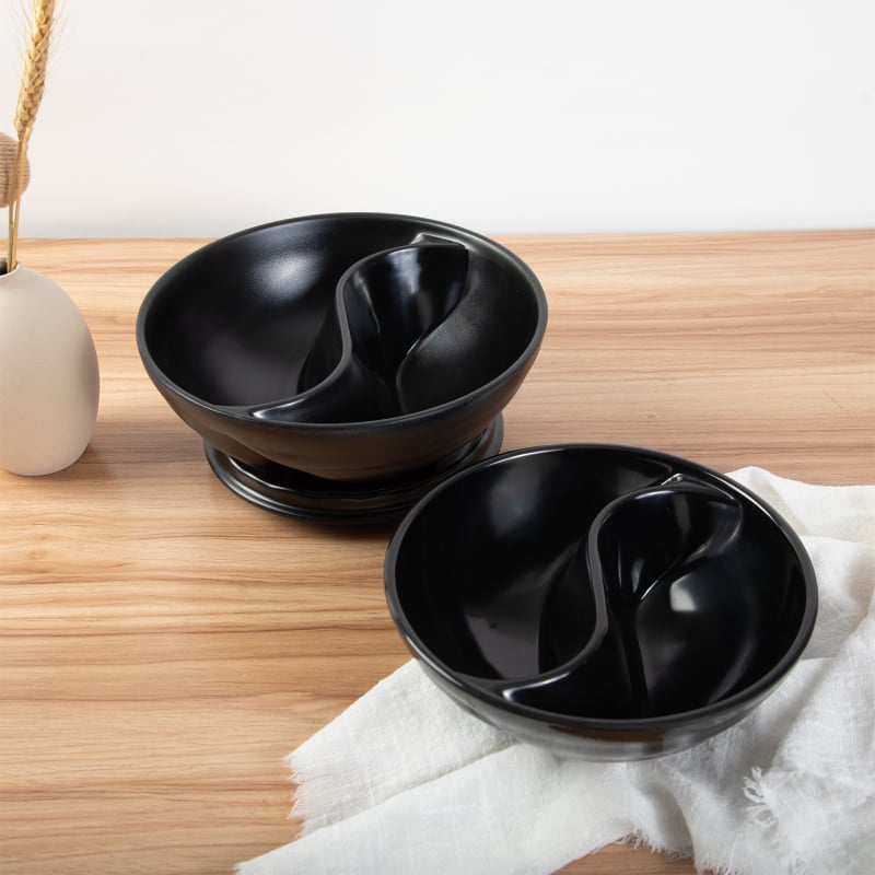 Vas rotund din melamină cu două compartimente – motiv mandarin duck și design Tai Chi, veselă modernă pentru uz casnic