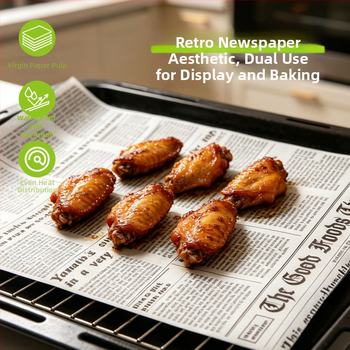 Hârtie de copt din silicon, stil retro, calitate alimentară, rezistentă la temperaturi înalte pentru coacere și air fryer, antiaderentă, rezistentă la ulei