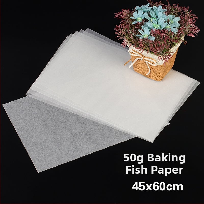 Hârtie de copt groasă pentru pește, hârtie de copt pentru cuptor, hârtie cu silicon pentru tăvi de copt, 50 g, 45 × 60 cm, 500 de foi într-un pachet