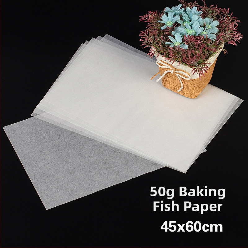 Hârtie de copt groasă pentru pește, hârtie de copt pentru cuptor, hârtie cu silicon pentru tăvi de copt, 50 g, 45 × 60 cm, 500 de foi într-un pachet
